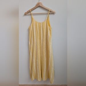 En Crème Yellow Textured Stripe Midi Sundress Size S